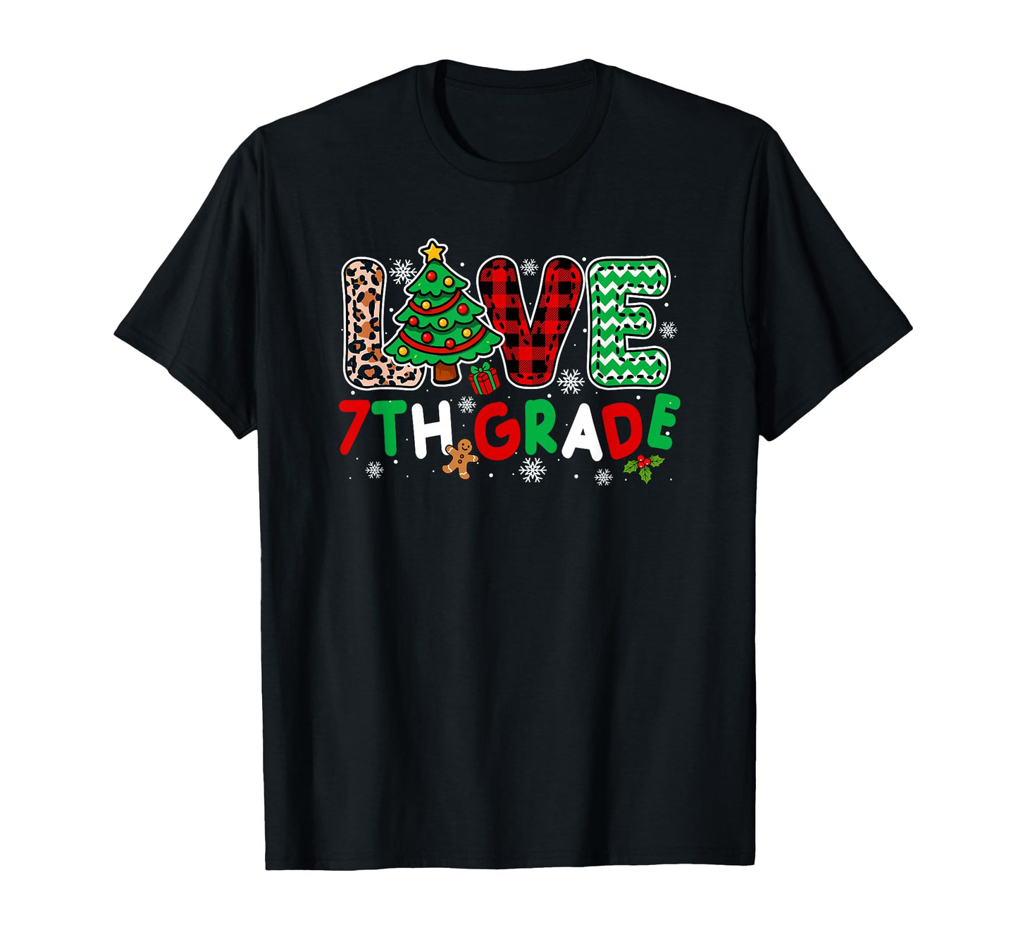 Love 7th Grade Christmas Tree Leopard Colorful Light Teacher T-Shirt