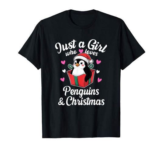 Cute Just a Girl Who Loves Penguins Xmas T-Shirt