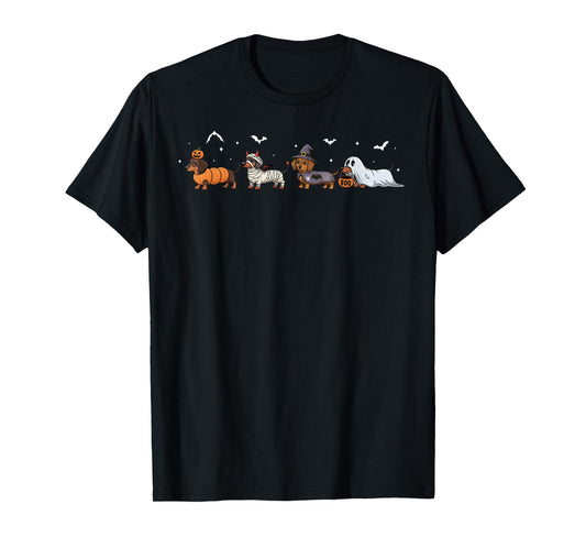 Dachshund Dog Witch Happy Halloweenie Spooky Season T-Shirt