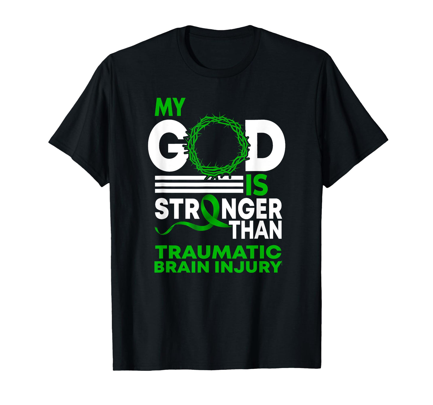 My God Stronger Than Traumatic Brain Injury Awareness Ribbon T-Shirt
