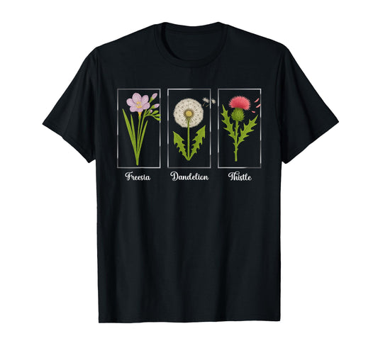 Vintage Subtle Flowers Freesia Dandelion Thistle Women T-Shirt