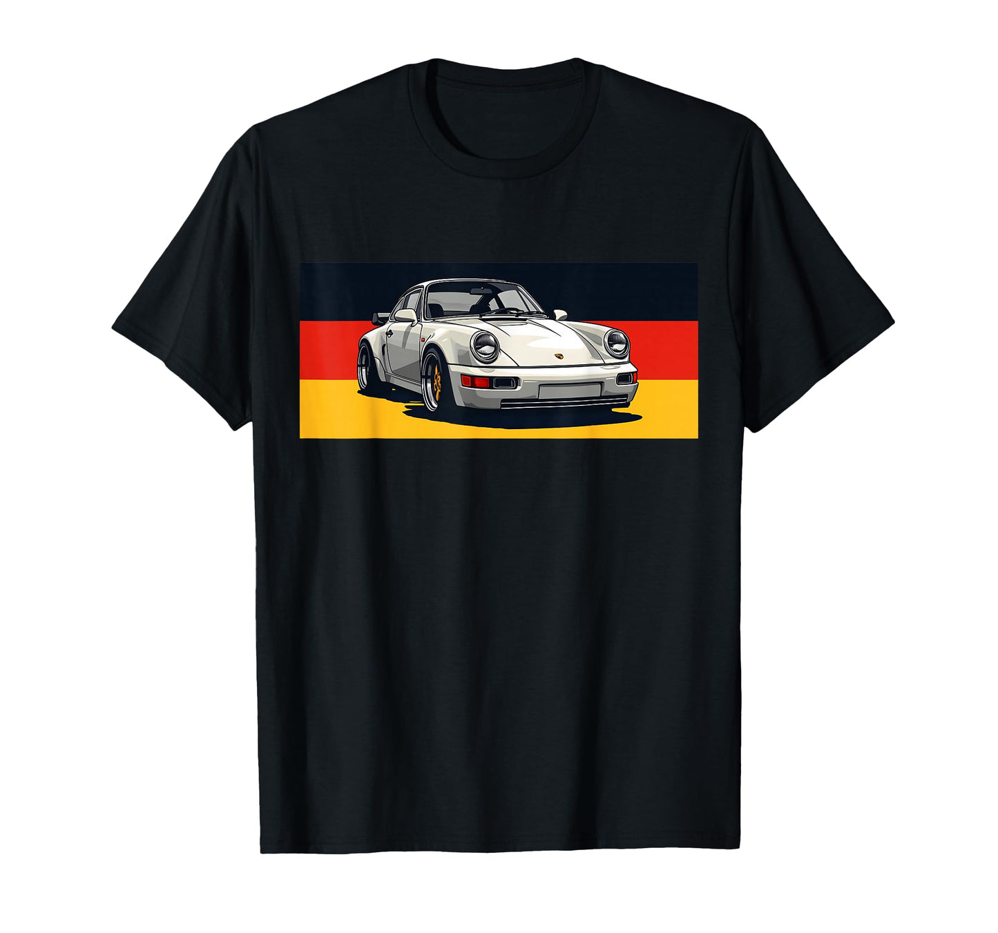 911 Retro Vintage 964 Turbo Car Classic German Flag Track T-Shirt - Black, Small, Unisex-Adults, Short Sleeve, T-Shirt, Car-Themed