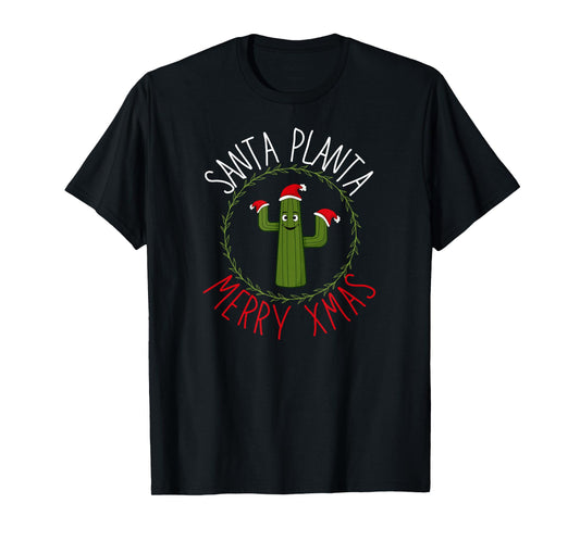 Funny Christmas Cactus Apparel – Santa Planta Holiday Design T-Shirt