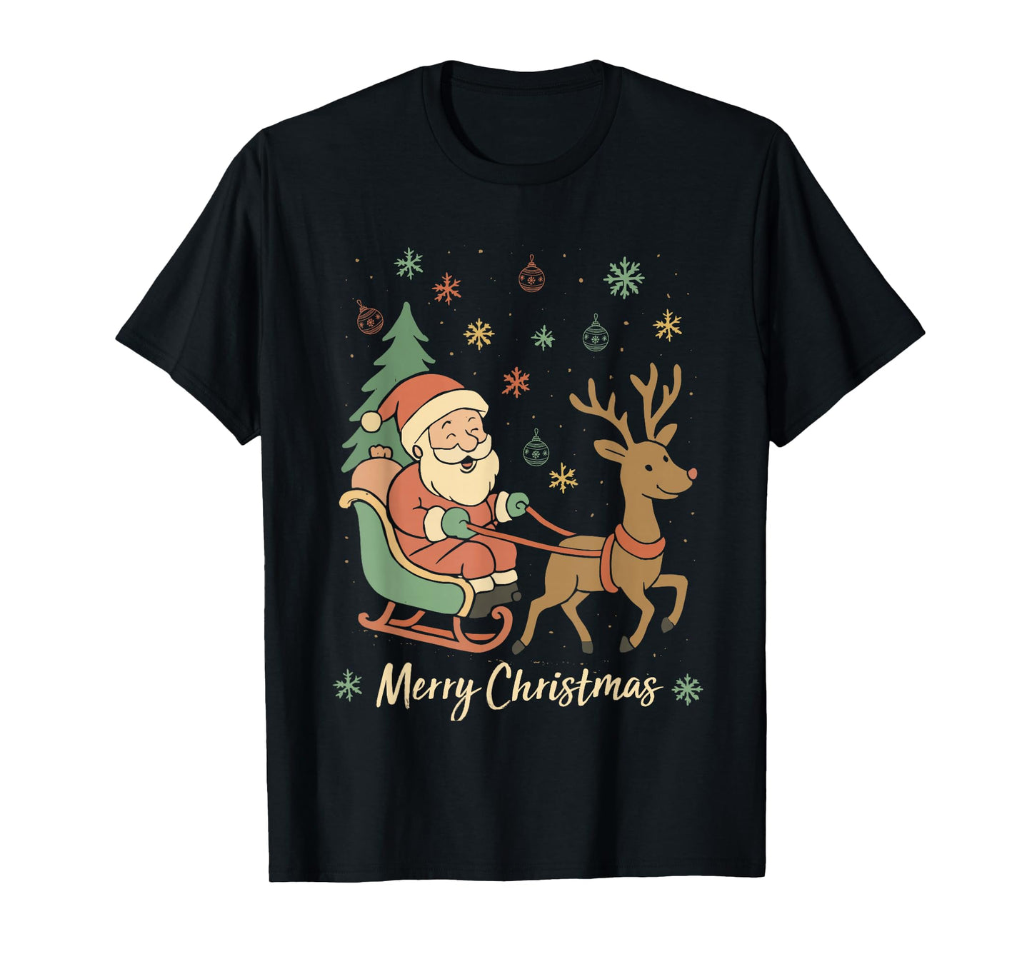 Funny Merry Christmas Santa Sleigh Reindeer Xmas Family T-Shirt