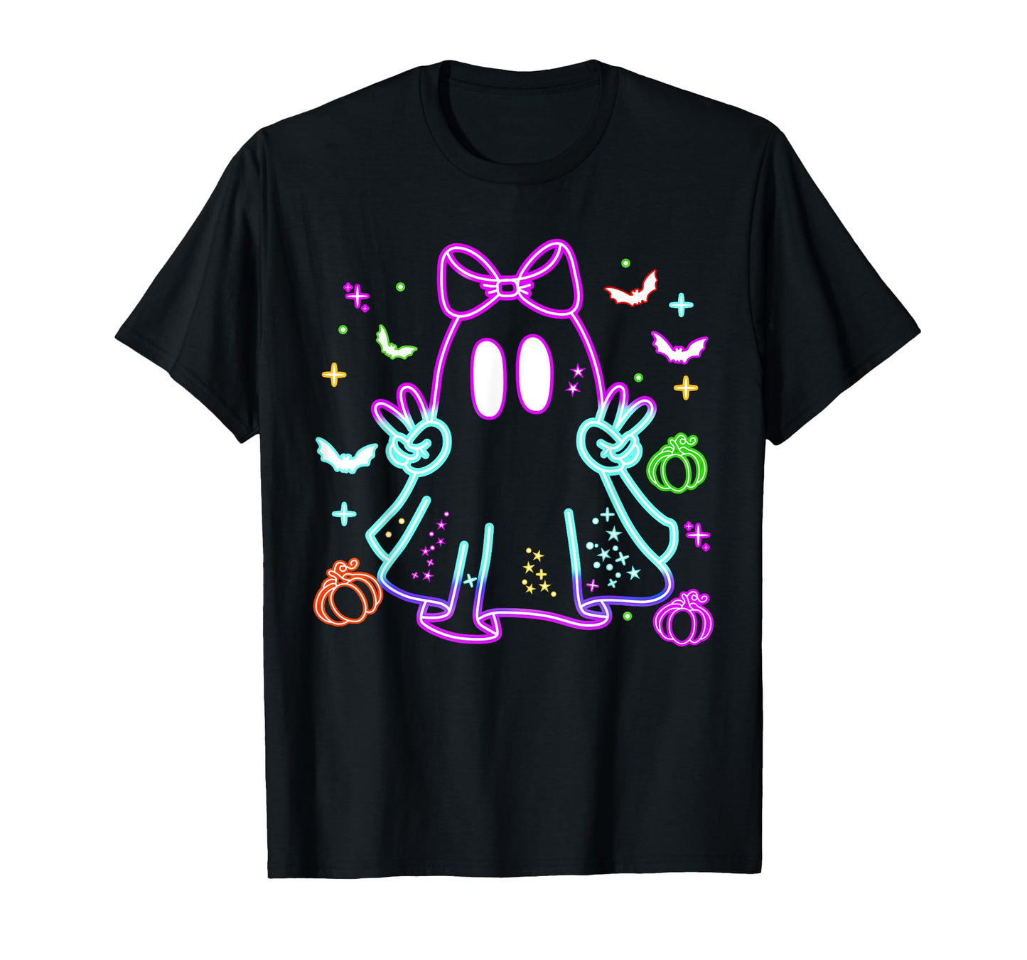 Boo Ghost Spooky Season Girls Kids Glow In Halloween Night T-Shirt