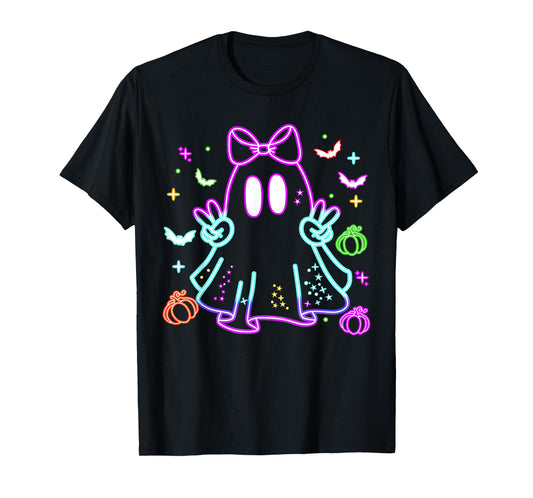 Boo Ghost Spooky Season Girls Kids Glow In Halloween Night T-Shirt