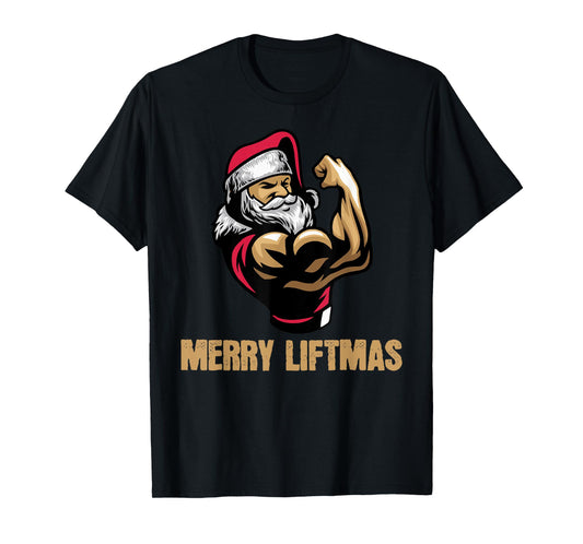 Santa Claus Gym Bodybuilding Fitness Merry Liftmas XMAS Tee T-Shirt