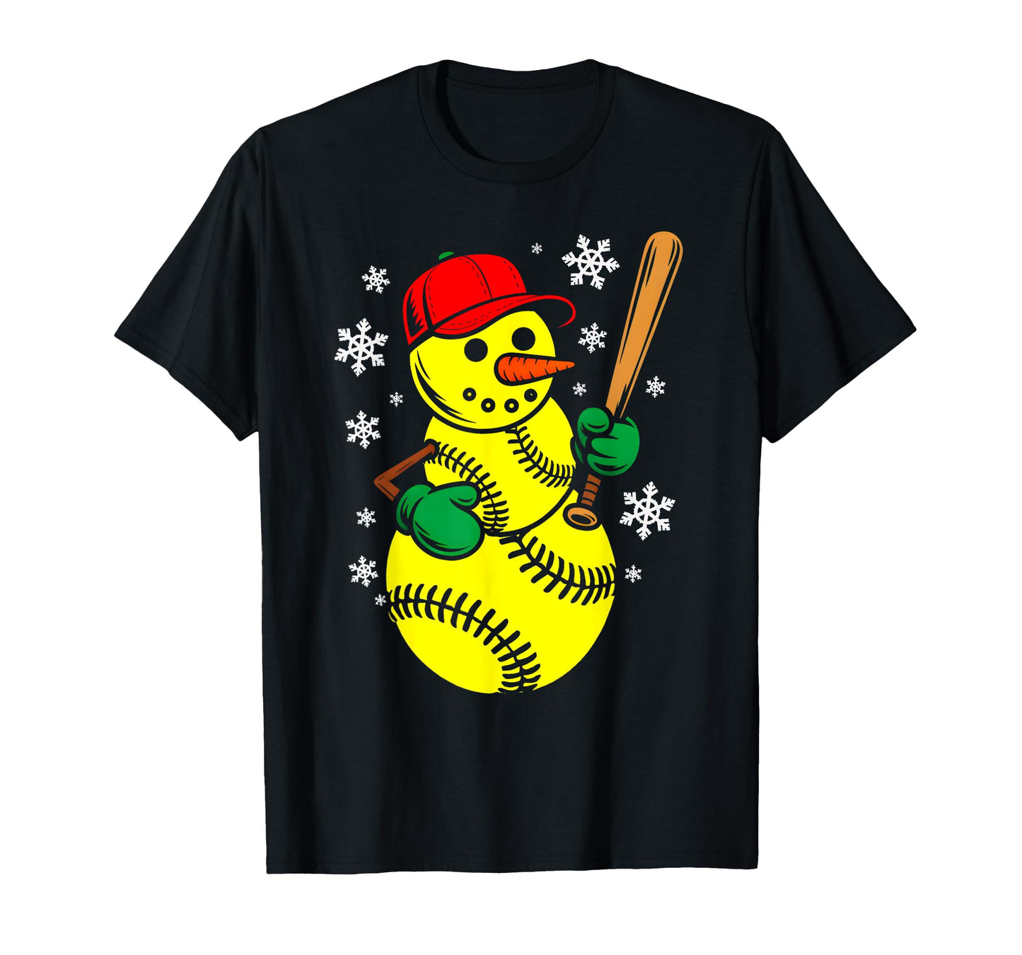 Softball Santa Hat Snowman Xmas Funny Softball Christmas T-Shirt
