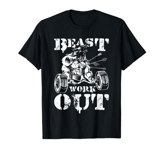 Beast Workout Wolf Lifting Weights Gym Fitness Muscles T-Shirt