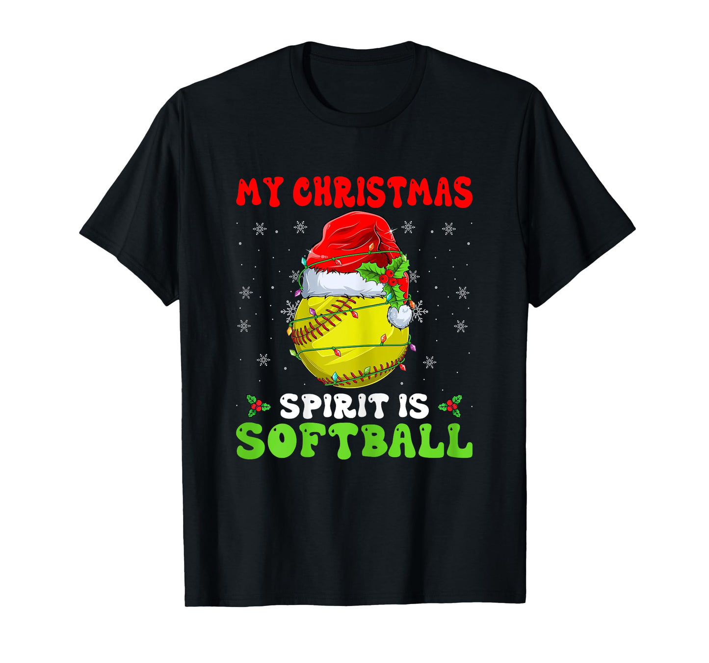 My Christmas Spirit is Softball - Santa Hat Softball Player T-Shirt