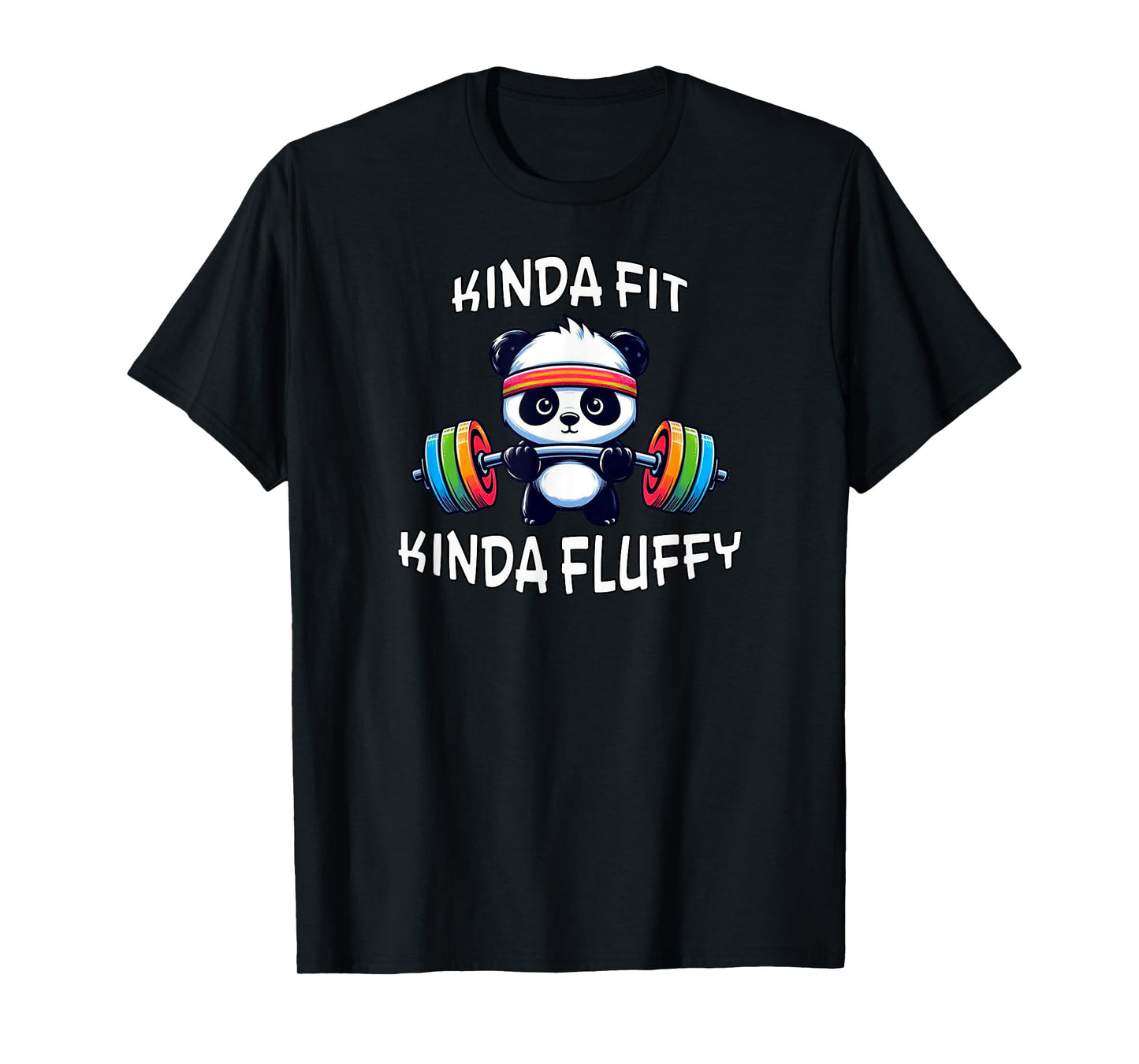 Eleven13Designs Kinda Fit Kinda Fluffy Gym Workout Fitness Panda Fun T-Shirt, Small, Black