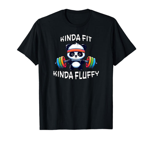 Eleven13Designs Kinda Fit Kinda Fluffy Gym Workout Fitness Panda Fun T-Shirt, Small, Black