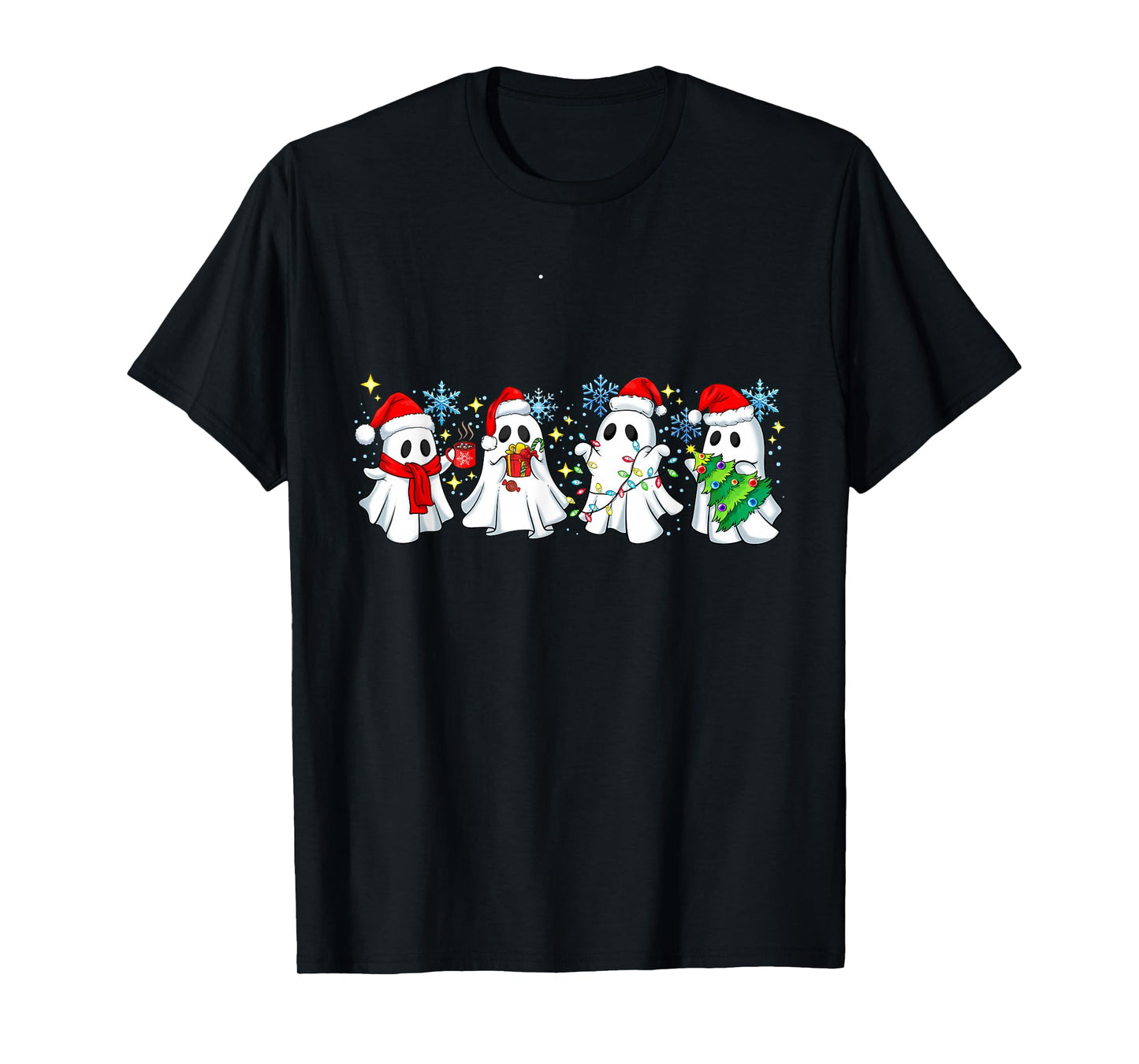 Cute Christmas Boos Pine Tree Boo Halloween Light Santa T-Shirt