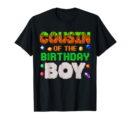 Cousin Of The Birthday Boy Video Gamer Black Boys' Birthday Pixel Number T-Shirt