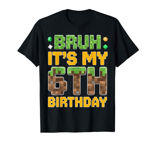 Funny Birthday Boy It's My 6th Birthday Video Game Pixel T-Shirt