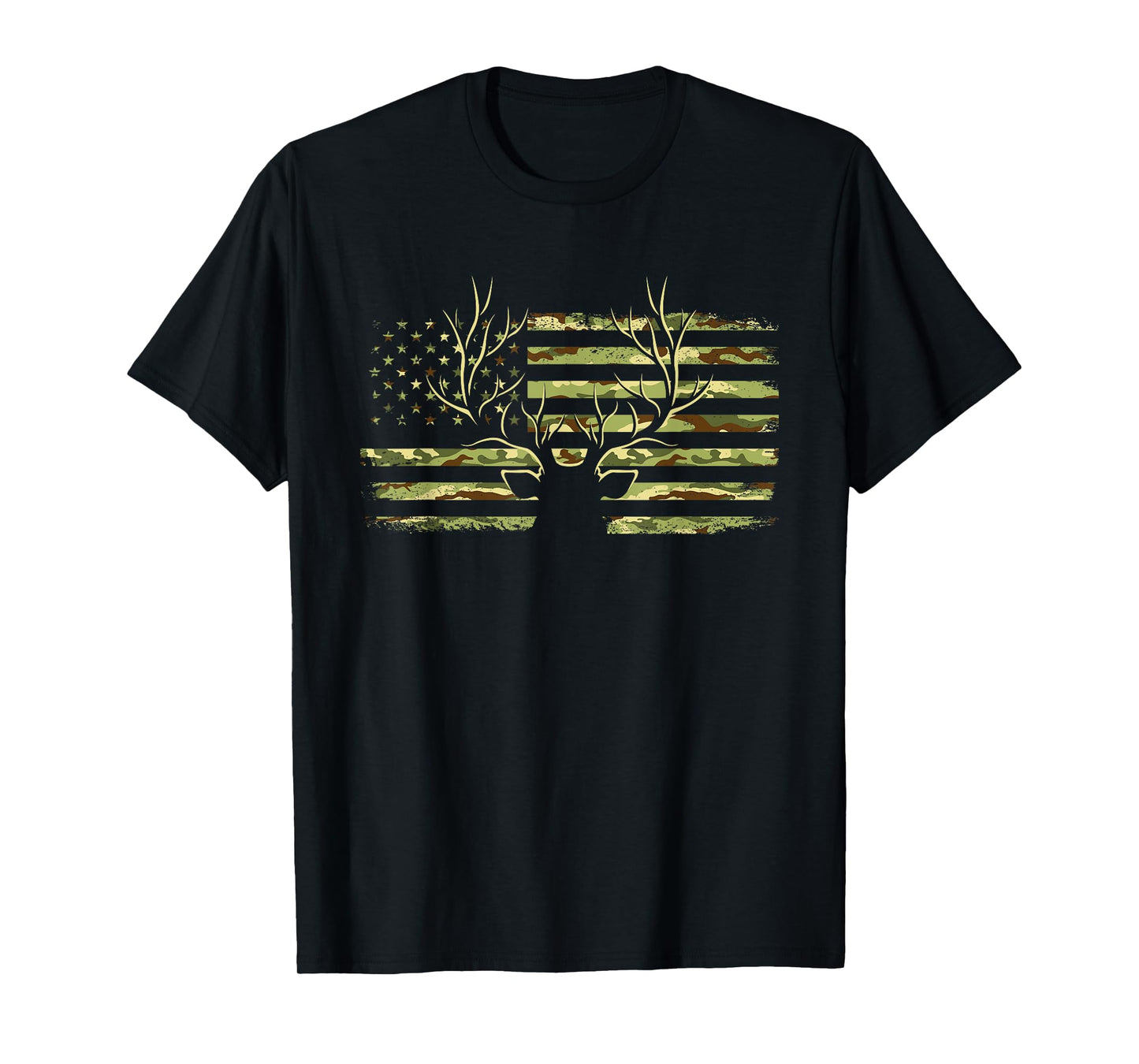 Deer Camo USA Flag Buck Elk Hunting American Hunt Lover T-Shirt