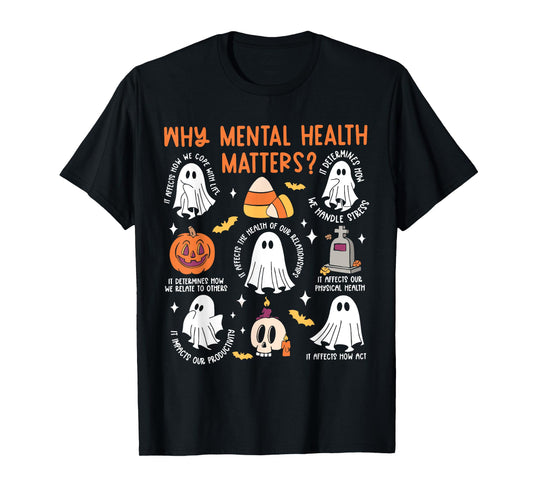 Mental Health Ghost Halloween Therapist School Psychologist T-Shirt