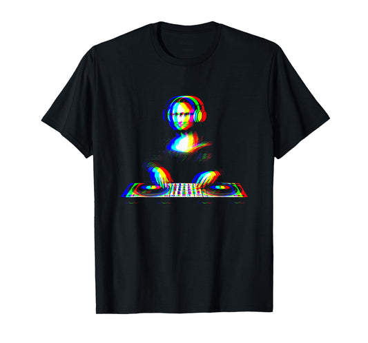 Funny Mona Lisa DJ Vaporwave Techno Rave EDM Music Party T-Shirt