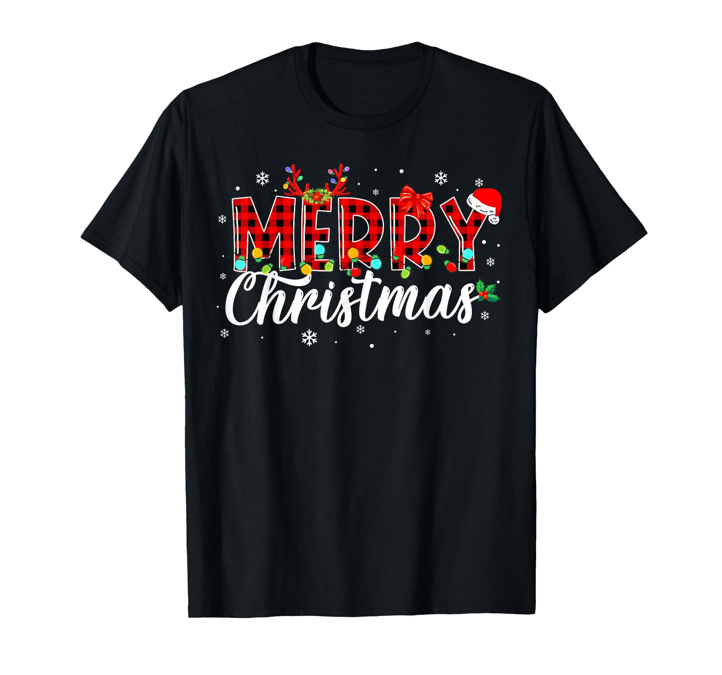 Merry Christmas Buffalo Plaid Red Santa Family Matching Xmas T-Shirt