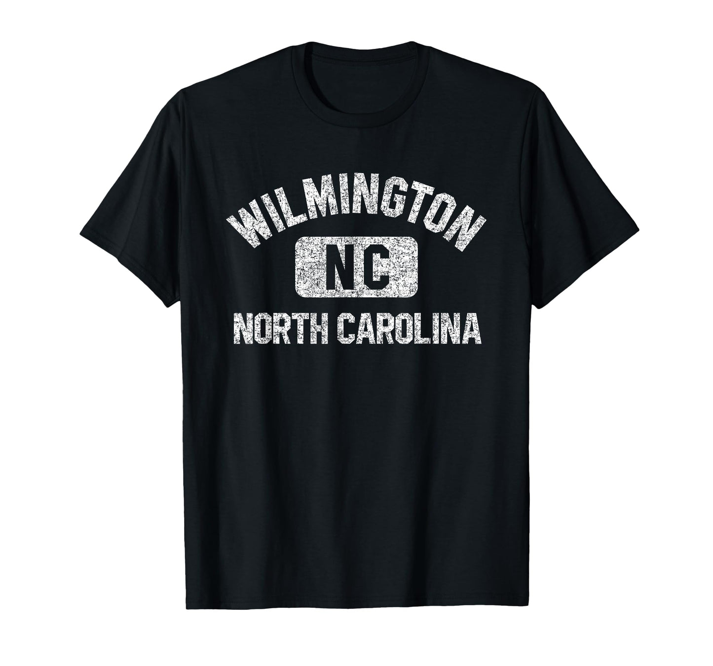 Wilmington North Carolina Gym Style Distressed White Print T-Shirt