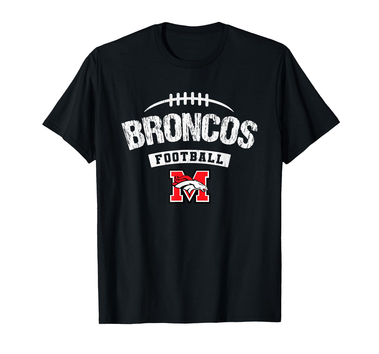 Mustang Broncos Logo Football Distressed HS T-Shirt