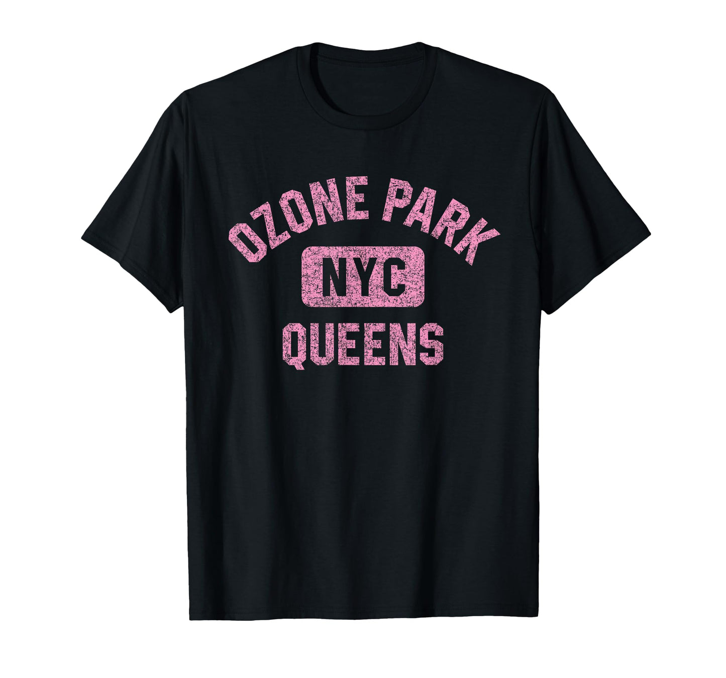 Ozone Park Queens NYC Gym Style Distressed Pink Print T-Shirt