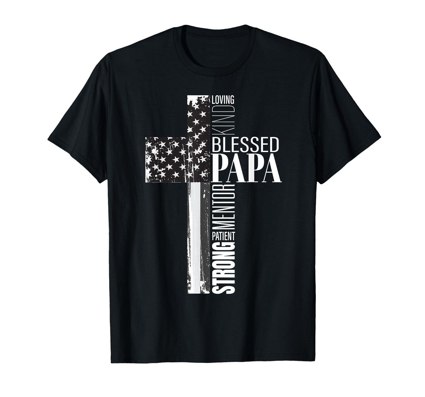 Blessed Papa American Flag Christian Religious Fathers Day T-Shirt for Men
