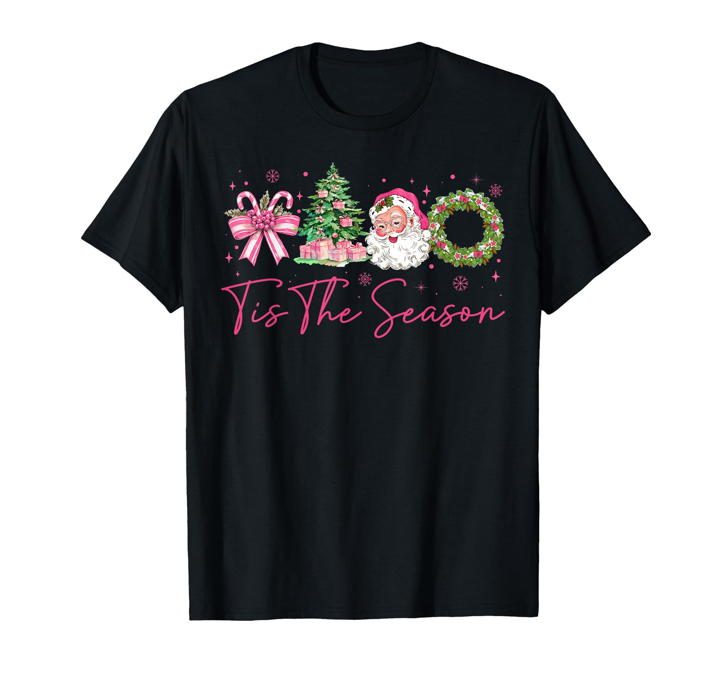 Tis The Season Pink Santa Christmas Coquette Bow Women T-Shirt