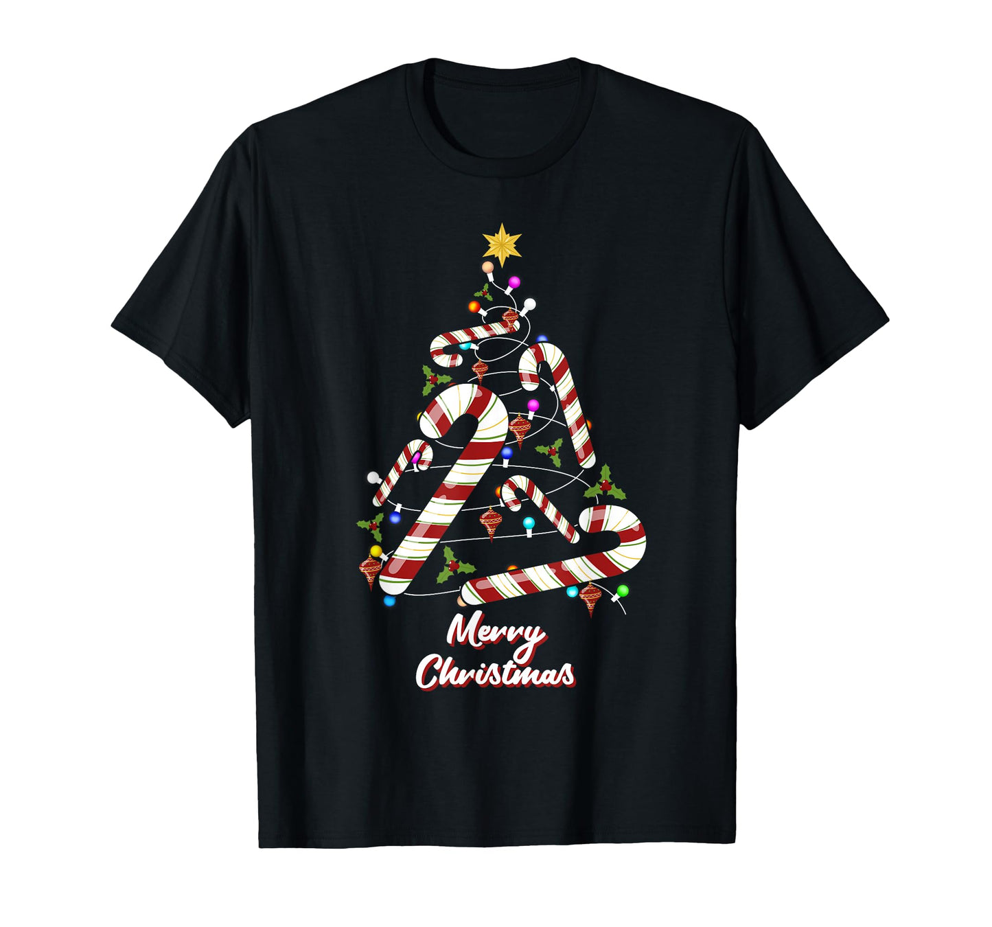 Merry Christmas Candy Cane Xmas Tree Women Boy Kid T-Shirt