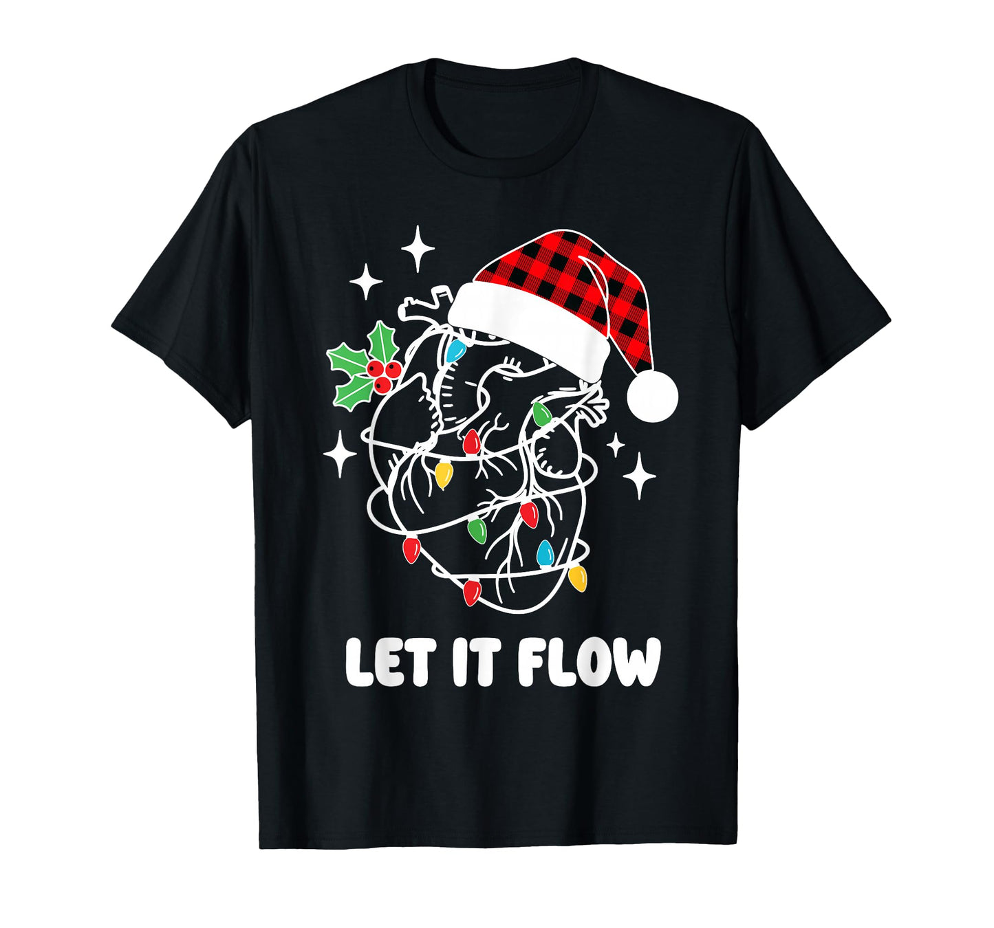 Funny Let It Flow Anatomy Heart Cardiac Nurse Santa Hat Xmas T-Shirt