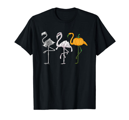 Flamingo Funny Halloween Costume 2025 Vampire Mummy Skeleton T-Shirt