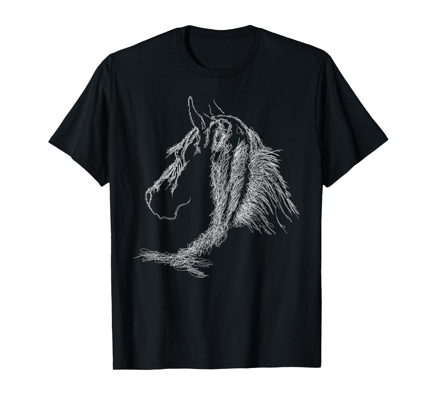 horse head scribble black art face for lover horses taming T-Shirt
