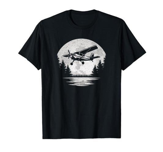 Vintage Airplane Moon Fly Plane Aviator Aviation Pilot Men T-Shirt