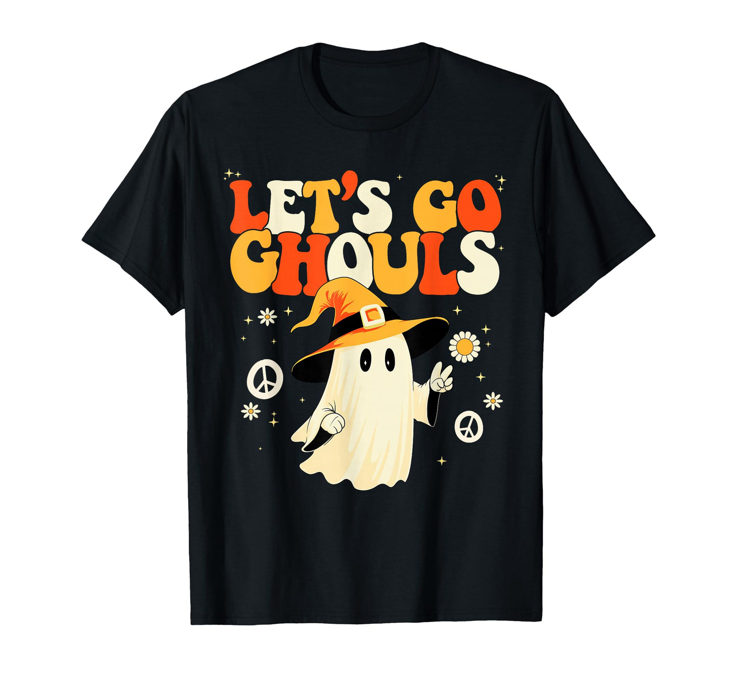 Let's Go Ghouls Halloween Ghost Outfit Costume Retro Groovy T-Shirt