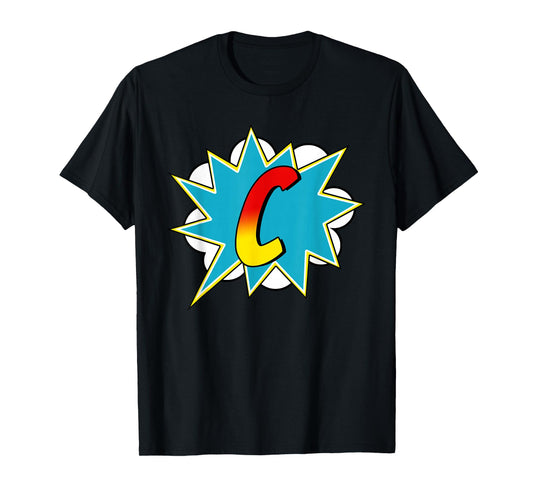 Letter C Superhero Name Comic Letter Retro Costume T-Shirt