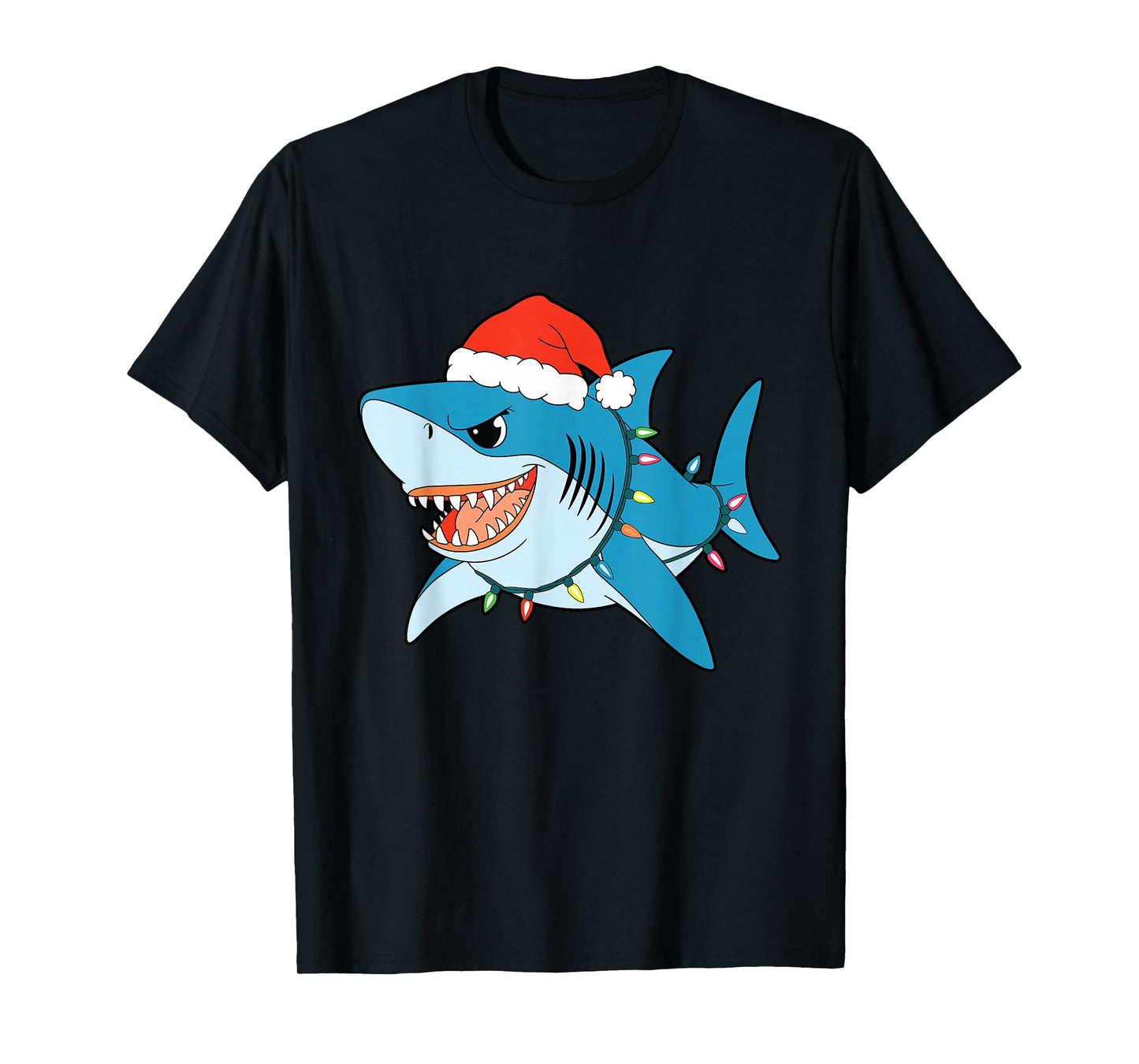 Santa Shark Christmas Lights Sharkmas Tree Xmas Boys Men Tee T-Shirt