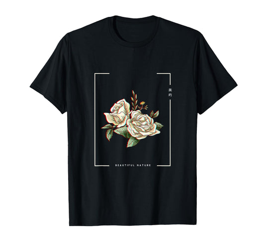Japanese Aesthetic Vaporwave Nature Flower Glitch Anime T-Shirt