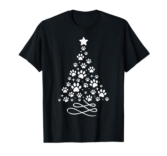 Dog Paw Christmas Tree Pajamas Holiday Dog Family Xmas T-Shirt