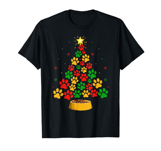 Dog Paw Christmas Tree Holiday Puppy Dog Family Xmas Pajamas T-Shirt