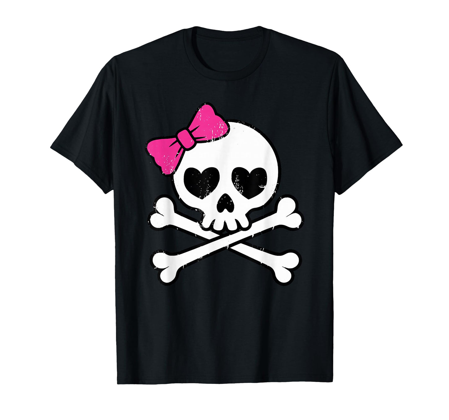 Cute Pretty Pink Skull Crossbones Girl with Hot Pink Bow T-Shirt