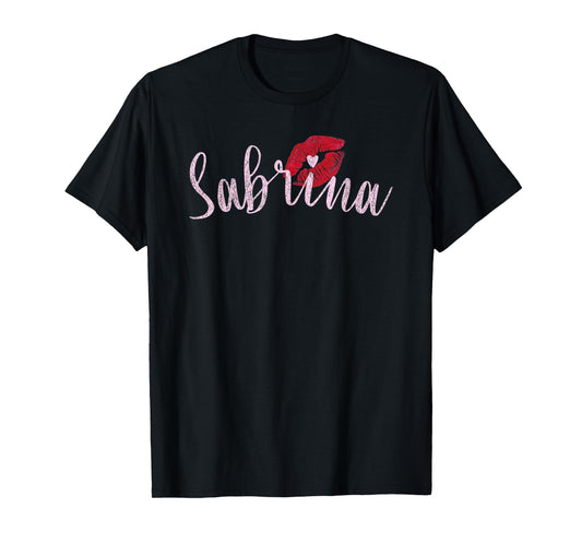 Sabrina Name Graphic T - Heart Lips - Personalized Chic T-Shirt