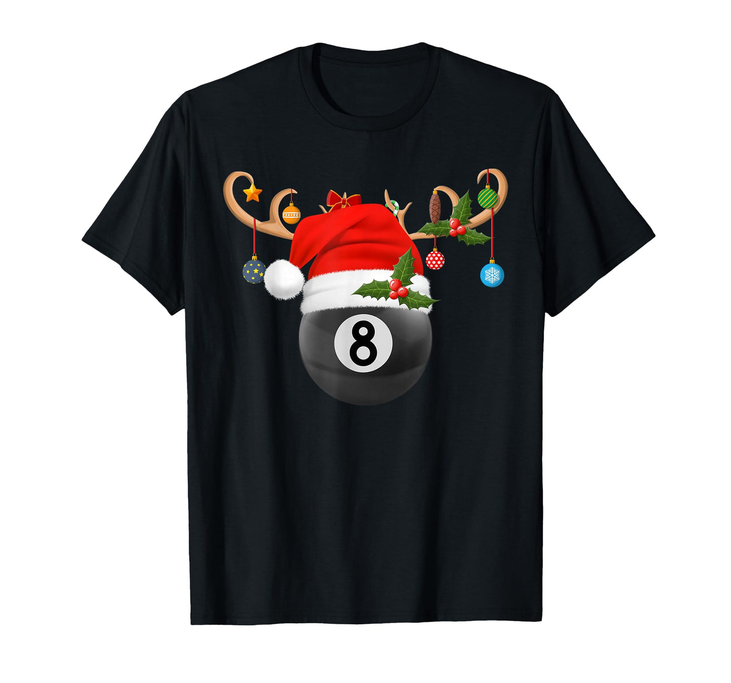 8 Ball Billiard Christmas Reindeer Santa Sports Player Xmas T-Shirt