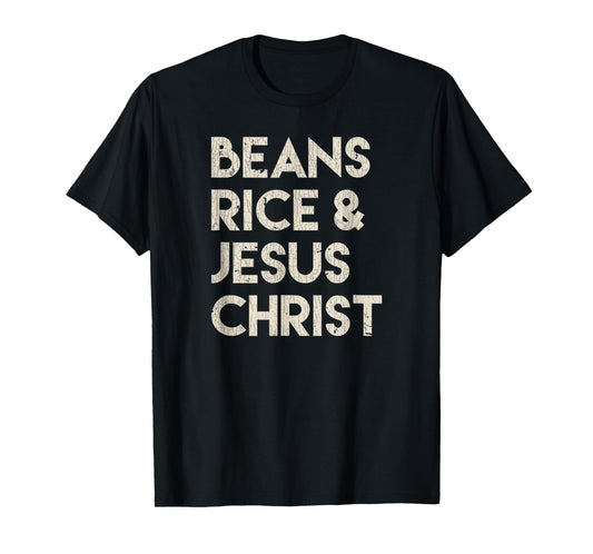 Vintage Retro Beans Rice & Jesus Christ T-Shirt