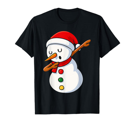 Dabbing Snowman Costume, Kids Christmas Santa Hat T-Shirt