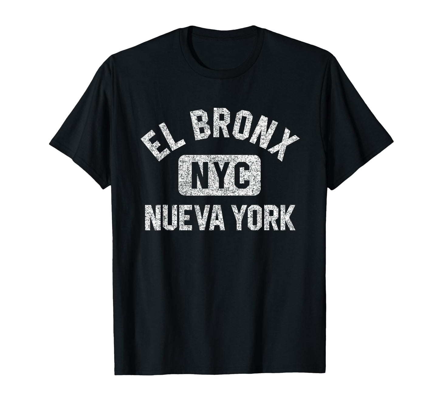 El Bronx Nueva York NYC Gym Style Distressed White Print T-Shirt