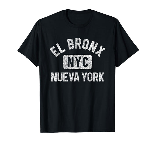 El Bronx Nueva York NYC Gym Style Distressed White Print T-Shirt