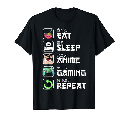 Eat Sleep Anime Gaming Repeat Japan Kawaii Manga Anime Gifts T-Shirt