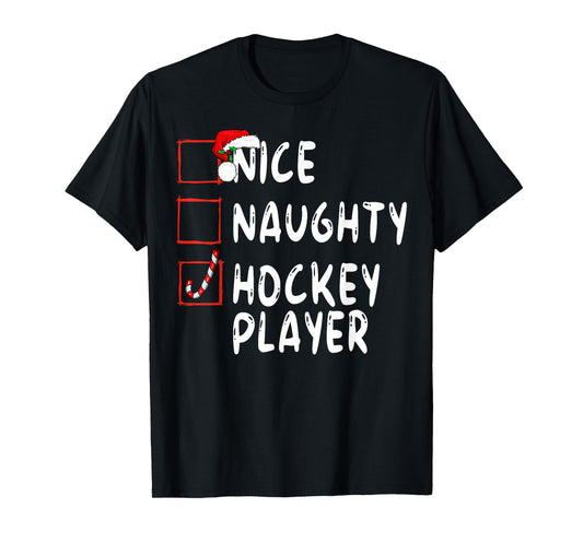 Nice Naughty Hockey Player Christmas Santa Claus T-Shirt
