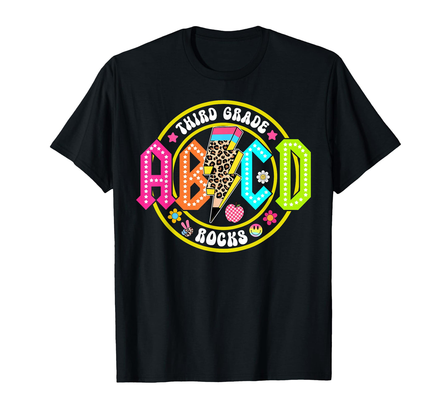 Retro Lightning Bolt ABCD Third Grade Rocks Back To School T-Shirt