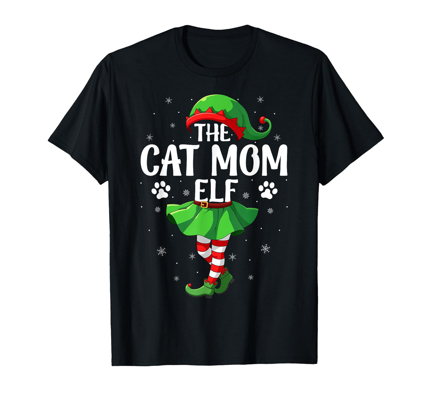 Cat Mom Elf Christmas Girls Women Elf Squad Xmas Family T-Shirt